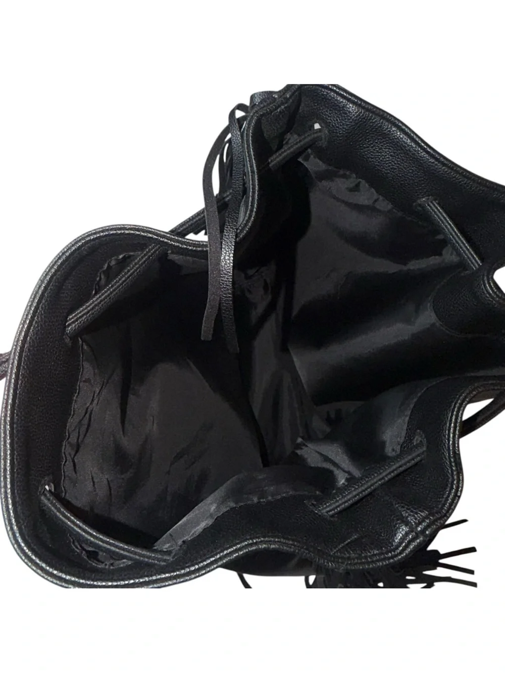 Victoria's Secret Black Fringe Drawstring Backpack